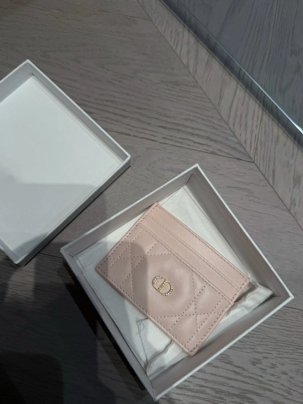 Dior Pink Quilted Leather Card Holder with Gold 'CD' Logo